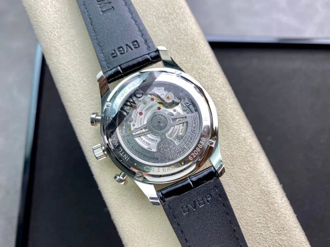 IWC Portuguese 40mm Blue Dial Steel Case Black Crocodile Leather