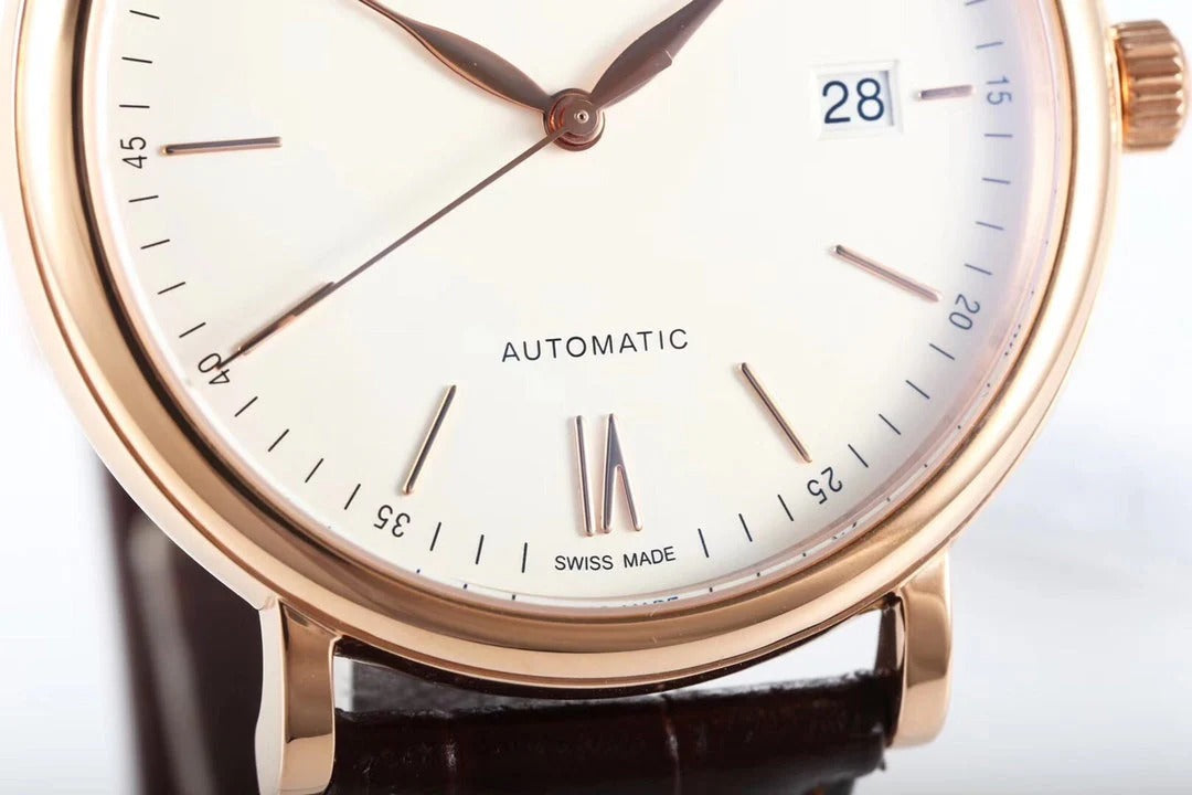 IWC Portofino 40mm White Dial Pink Gold Case Brown Crocodile Leather)