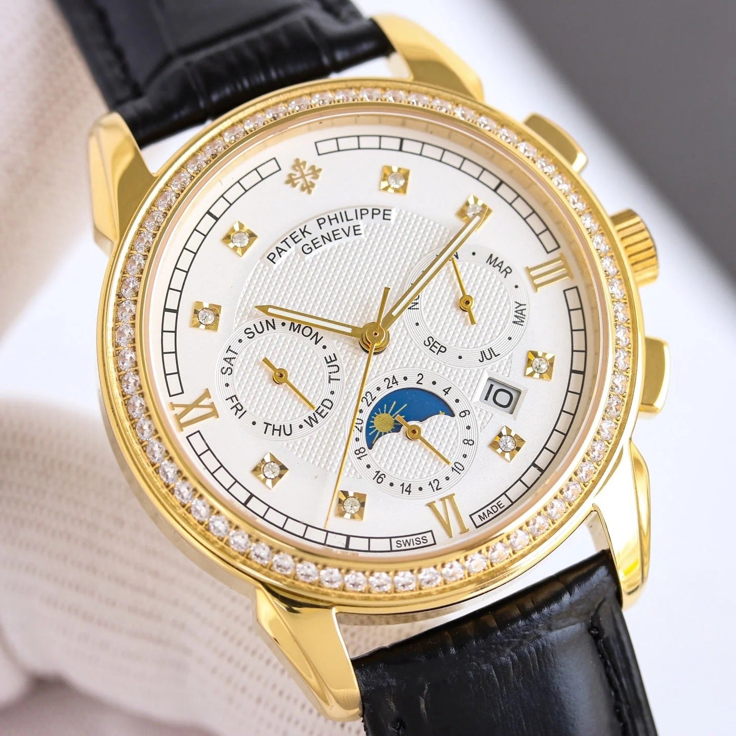 Patek Philippe Annual Calendar 42mm Gold Case Black Leather Strap