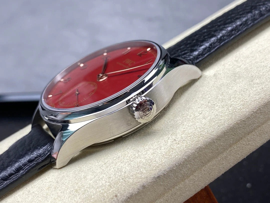 IWC Portuguese 40.4mm Red Dial Steel Case Leather Strap