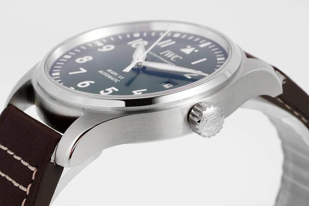IWC Pilot 40mm Green Dial Steel Case Brown Leather Strap