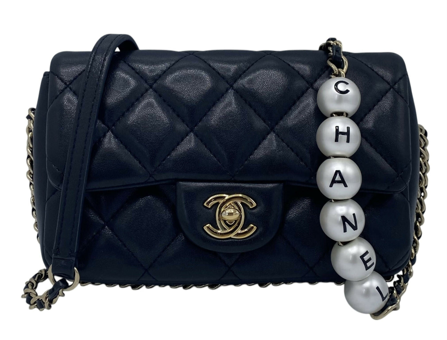 Chanel 2020 My Precious Pearls Black Lambskin Quilted Small Flap Bag Ghw