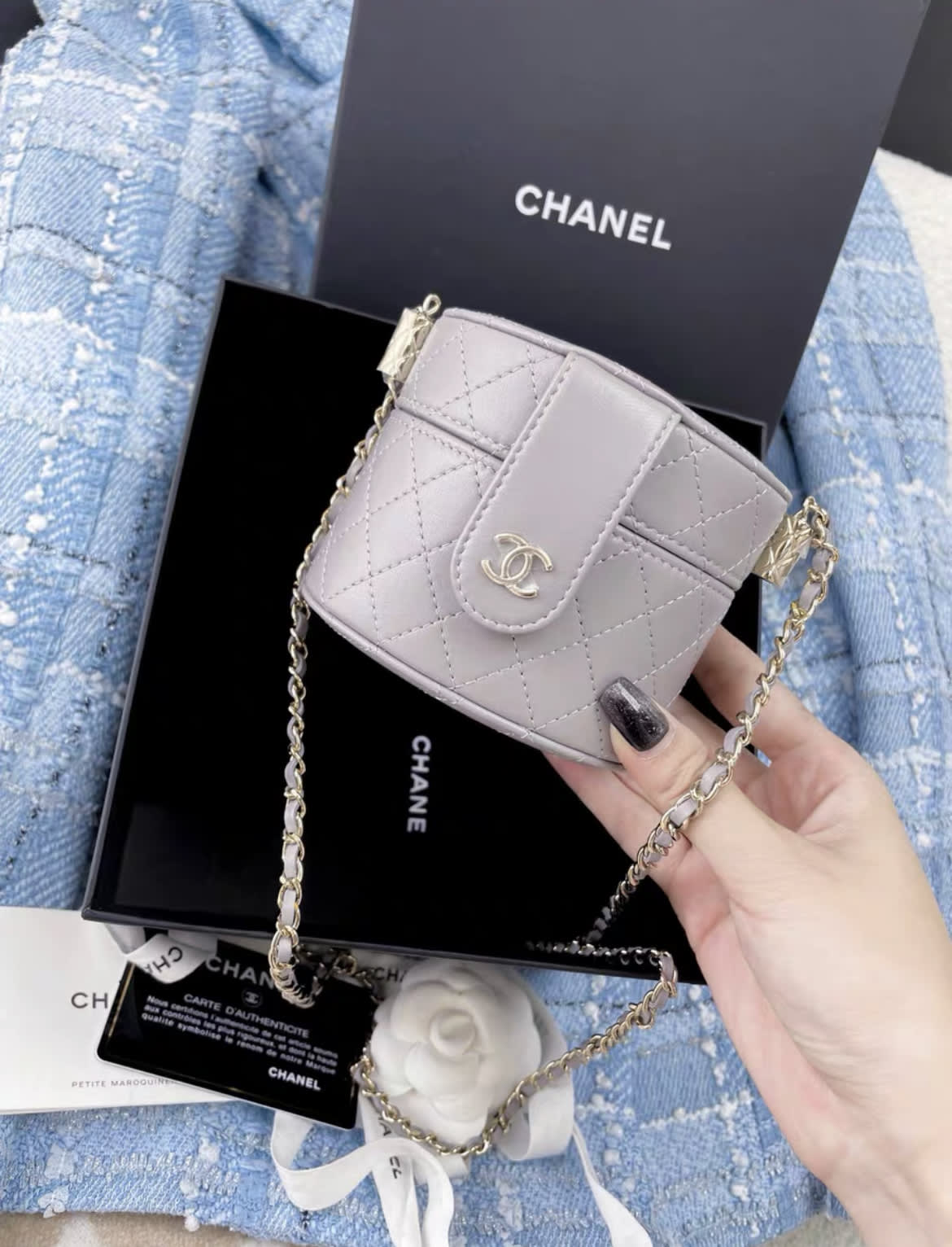 Chanel 21 Gray Cosmetic Box Chain Bag