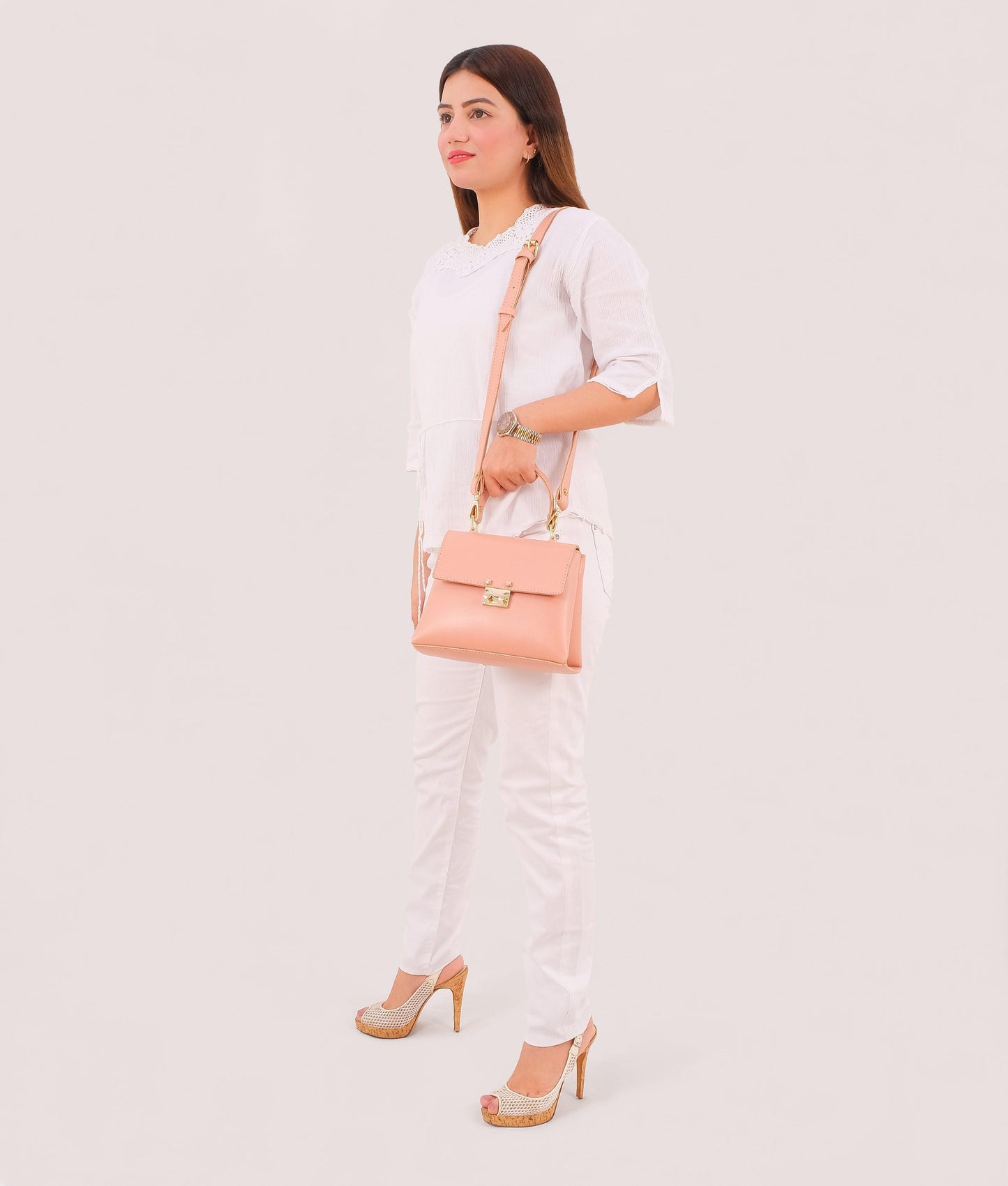 Peach mini top-handle bag