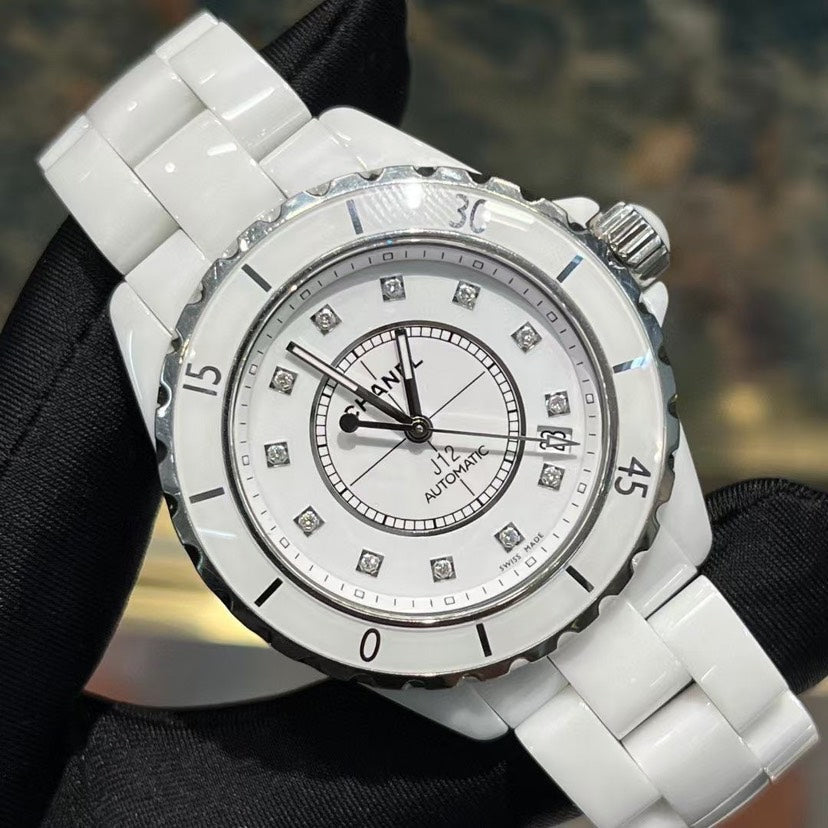 Chanel J White Ceramic Automatic Watch mm Diamond Markers