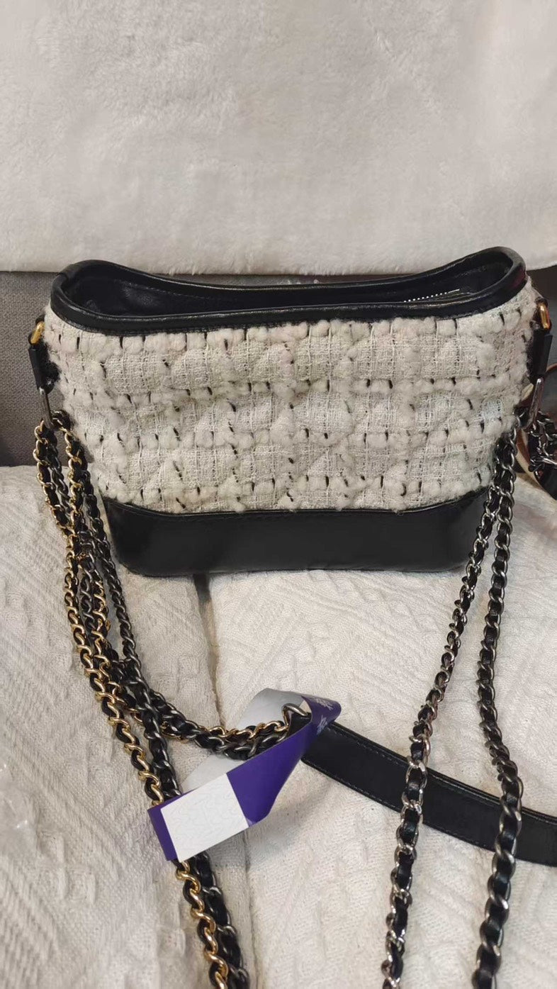 Chanel Tweed Shoulder Bag Black Crossbody Bag