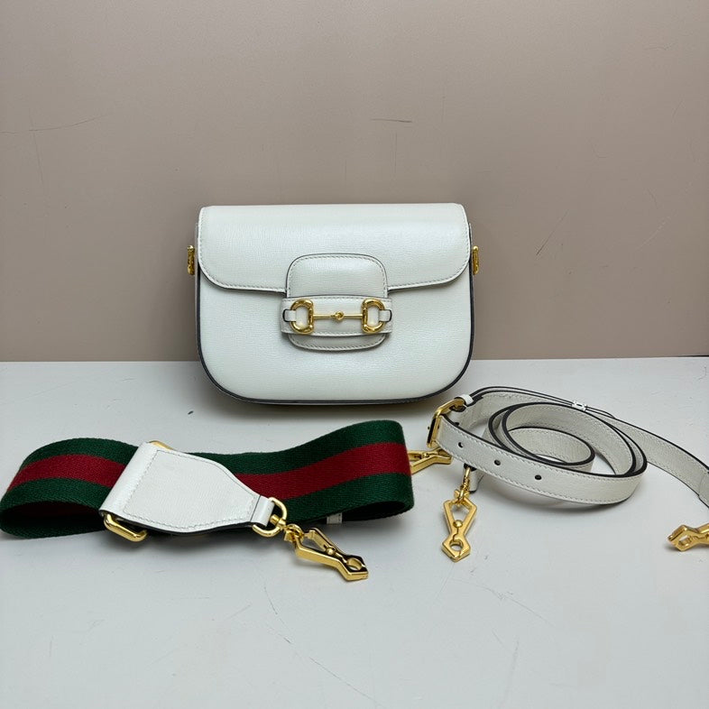 Gucci Horsebit Leather 2-Way Crossbody Bag White Medium