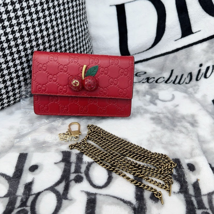 Gucci Cherry Red Leather Embossed Mini Crossbody Bag