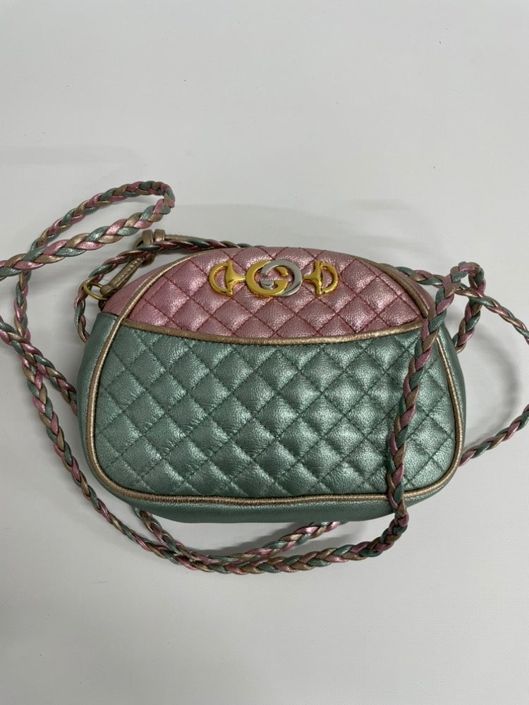 GUCCI Mini Pochette Metallic Pink & Green Crossbody Bag