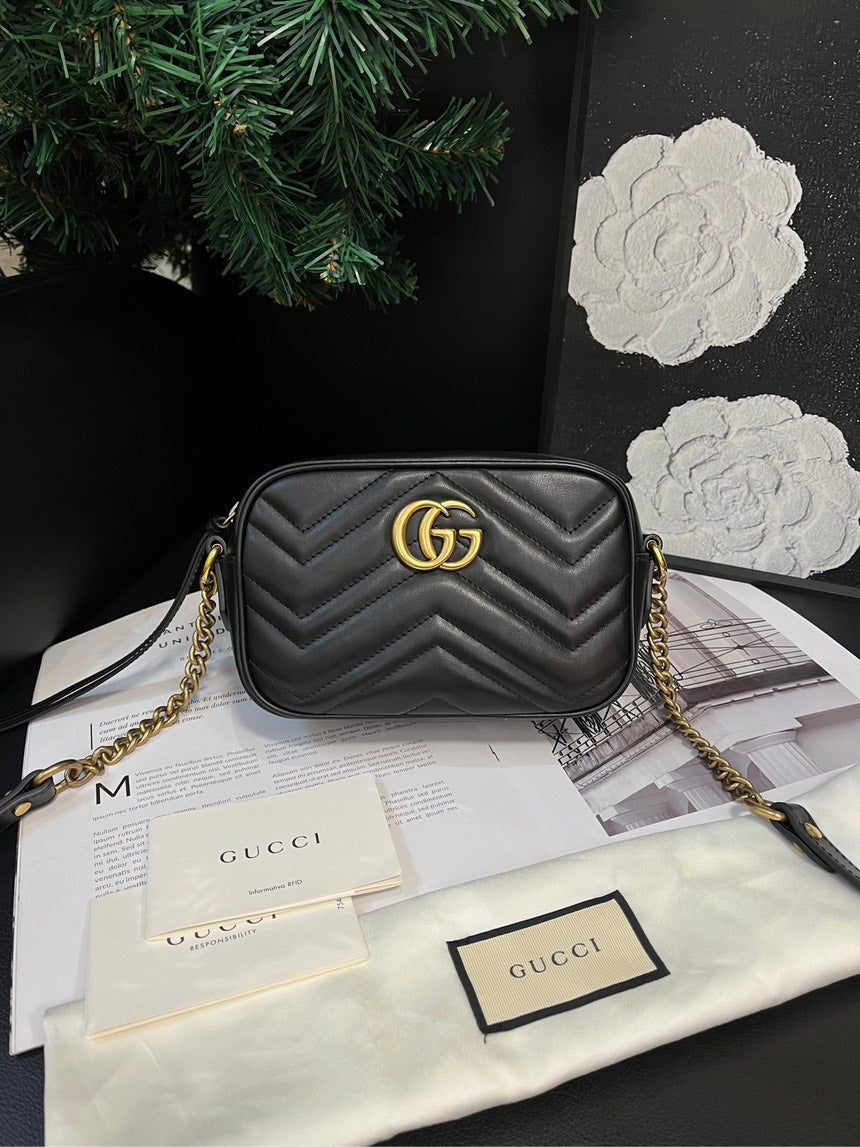 Gucci Marmont Black Gold Camera Crossbody Bag