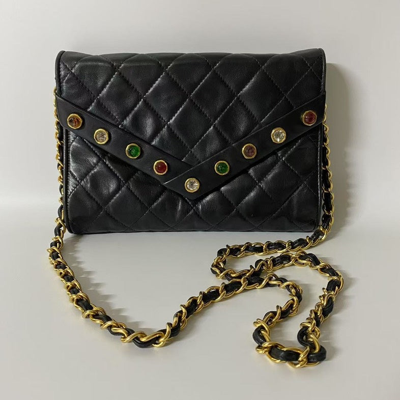 Preloved Chanel WOC Black Quilted Leather Crossbody Bag