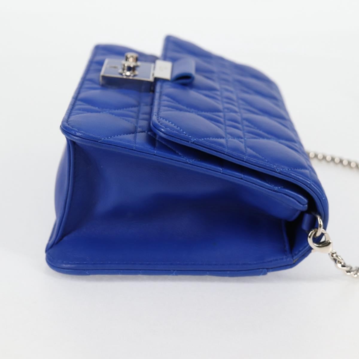 Christian Dior Miss Dior Promenade Pouch Cannage Quilt Lambskin Blue Leather Shoulder Bag Bag