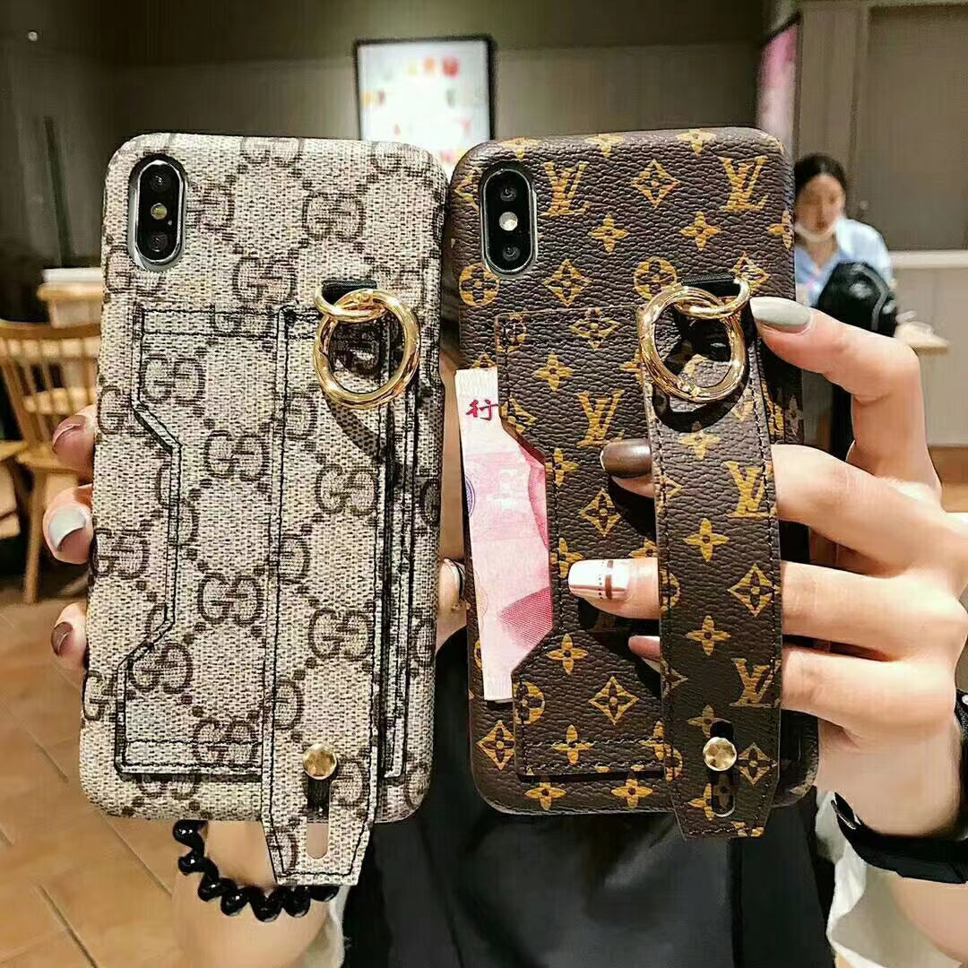 Leather card bag wrist strap phone case
