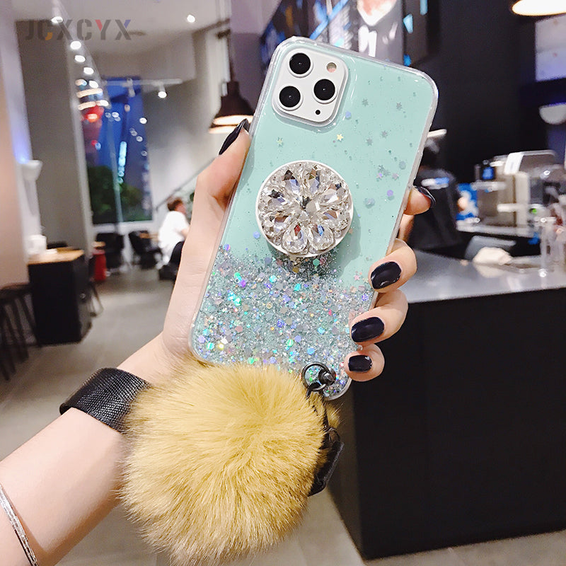 Starry sky silver foil holder hairball phone case