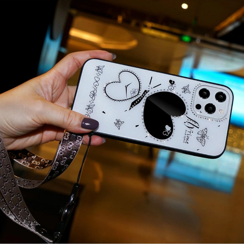 Love heart mirror lanyard phone case