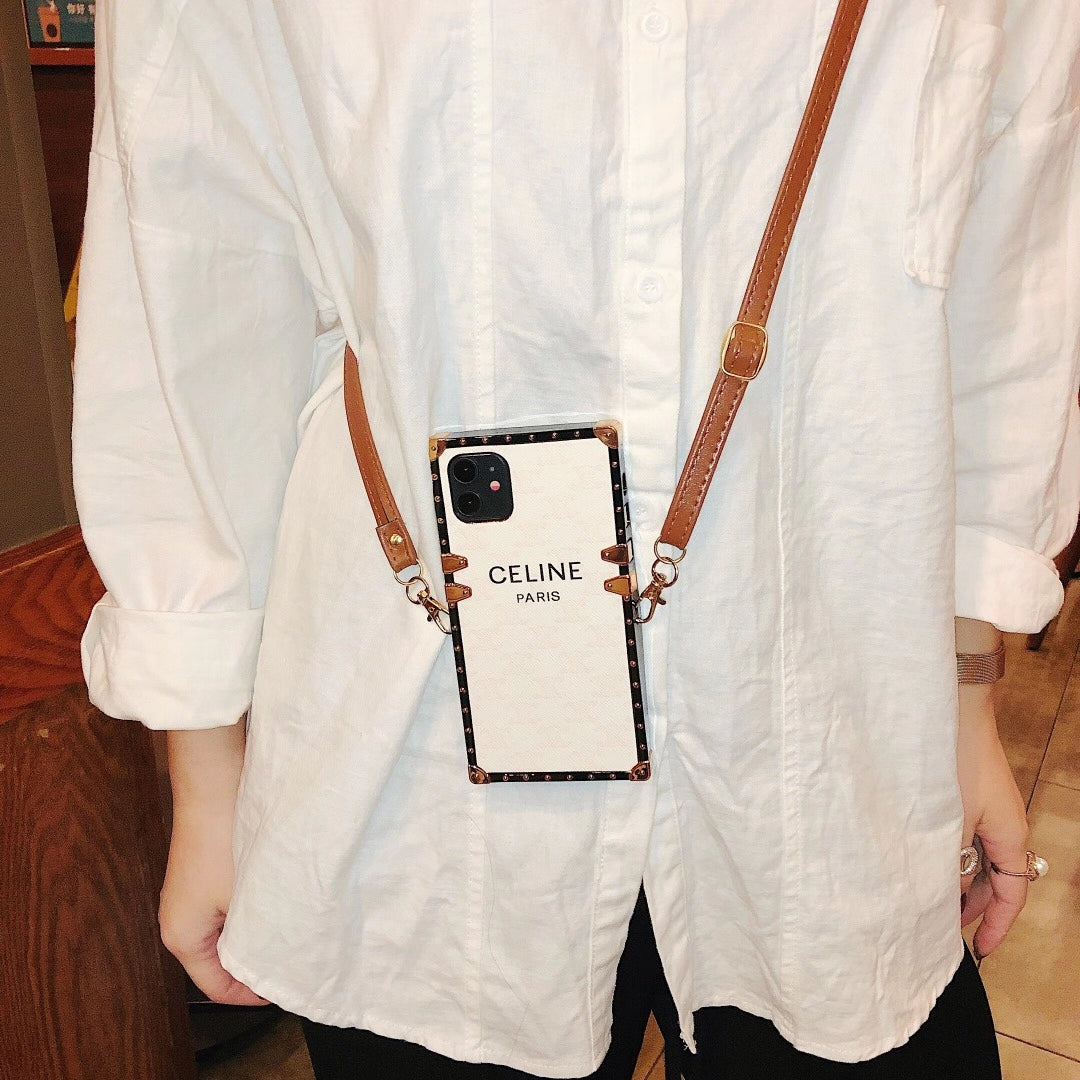 Leather lanyard square phone case