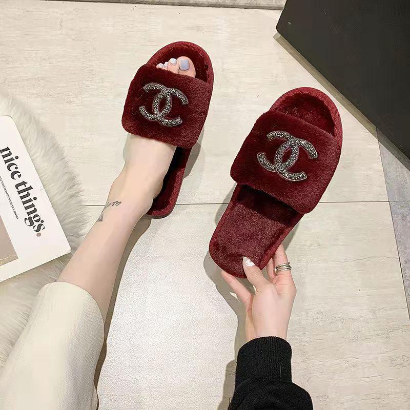 Luxury Rhinestone Home Shoes Flat Slippers plush slippers