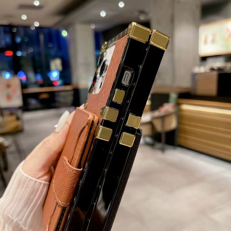 Luxury leather card Square phone case For Samsung