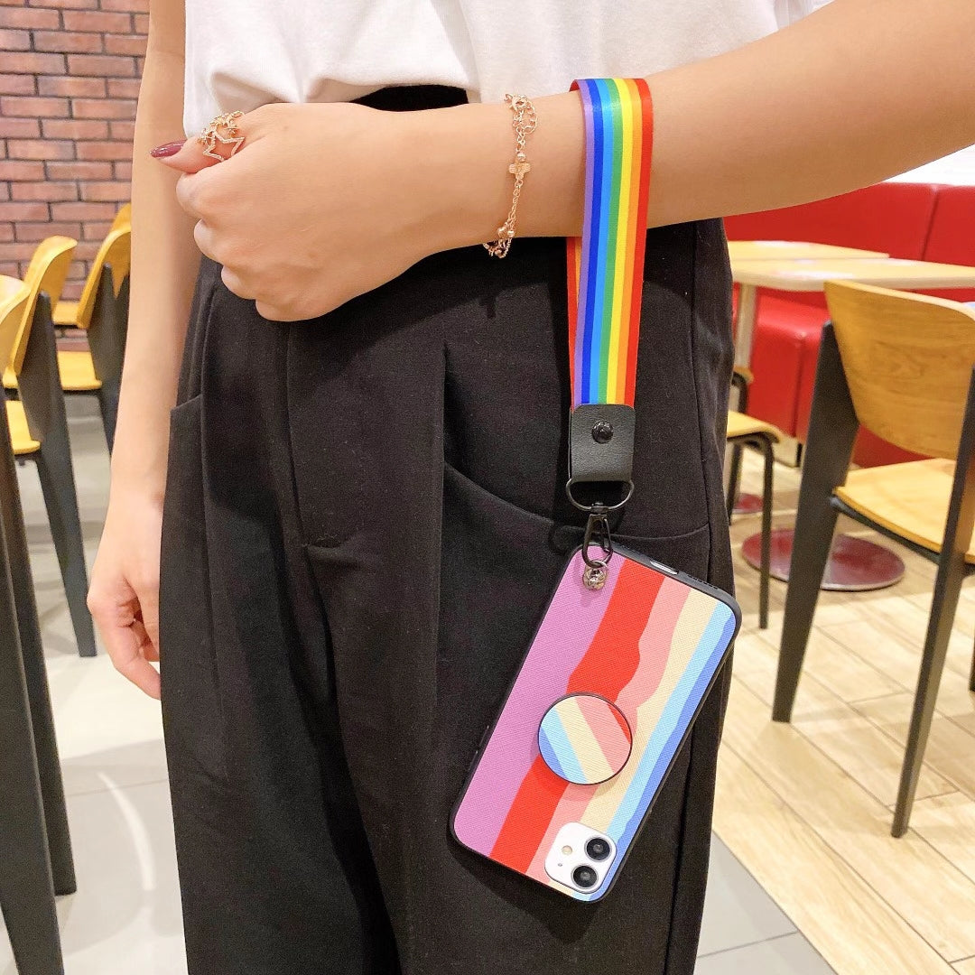 Rainbow the same bracket lanyard phone case for Samsung