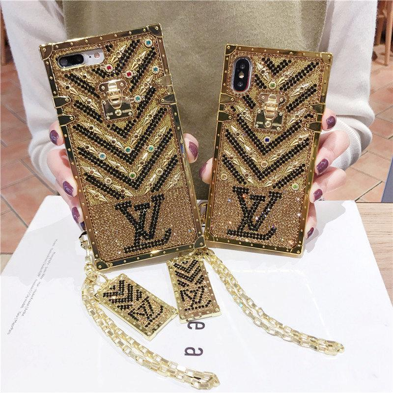 Gold full diamond square phone case for Samsung