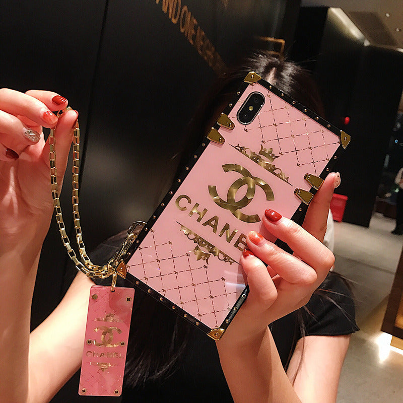 Chanel Pink Square Phone Case with Lanyard