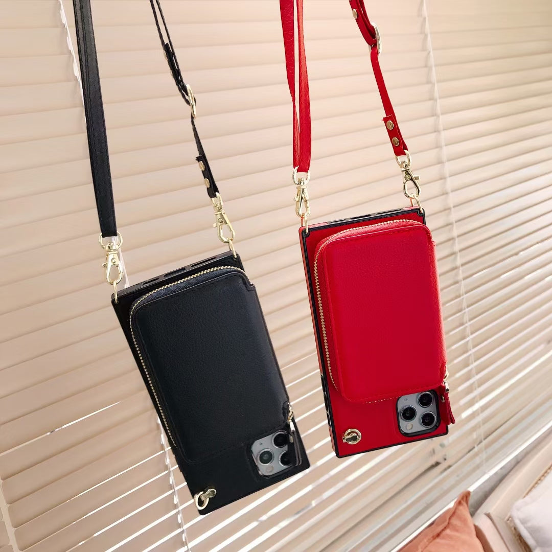 Zipper card bag square phone case for iphone