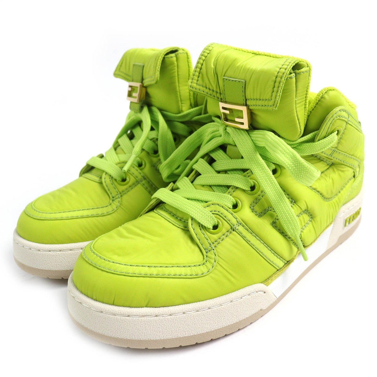 Fendi Baguette Pocket Nylon Leather High Cut Sneakers