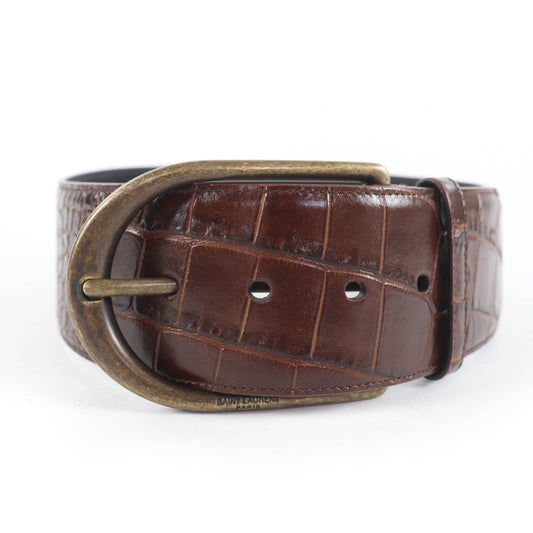 Saint Laurent Croco Embossed Leather Belt