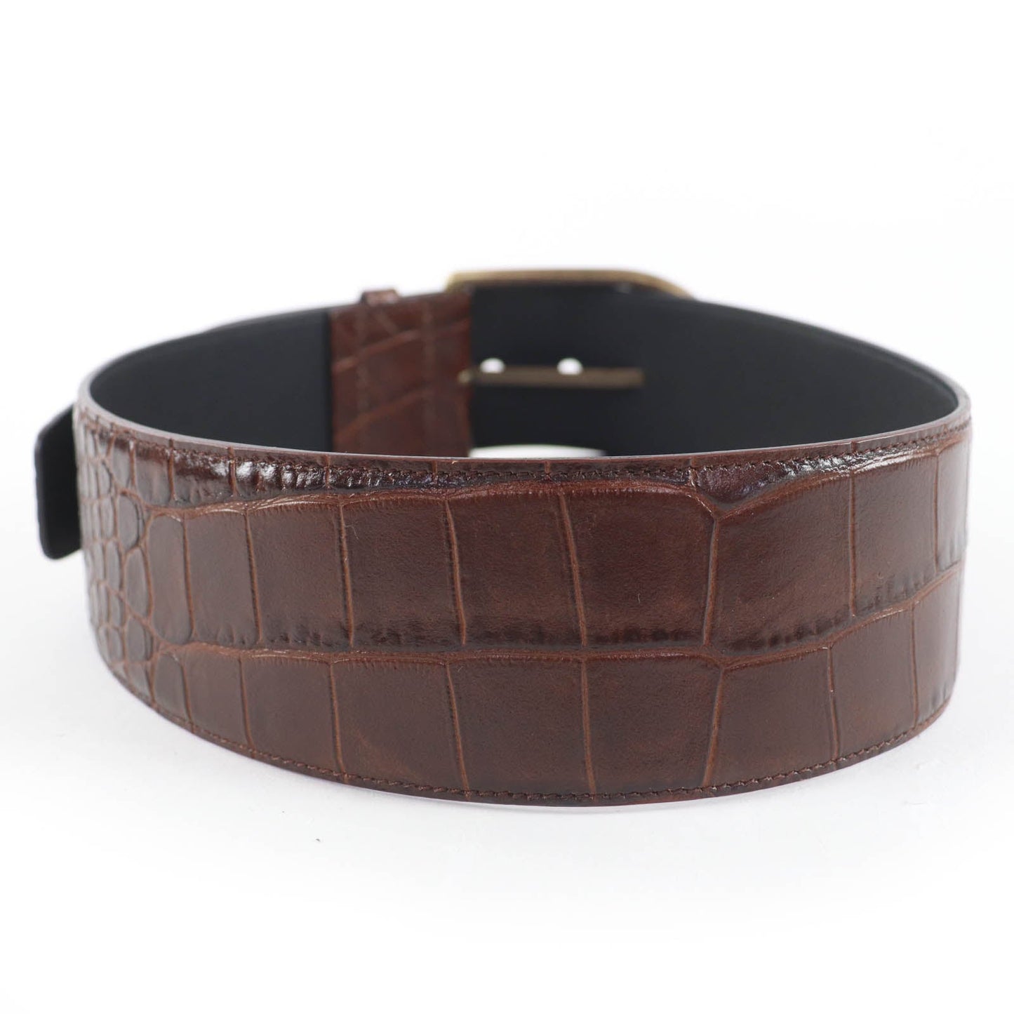 Saint Laurent Croco Embossed Leather Belt