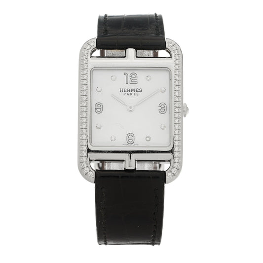 Stainless Steel Alligator Diamond Bezel Mother of Pearl 29mm Cape Cod Quartz Watch Noir