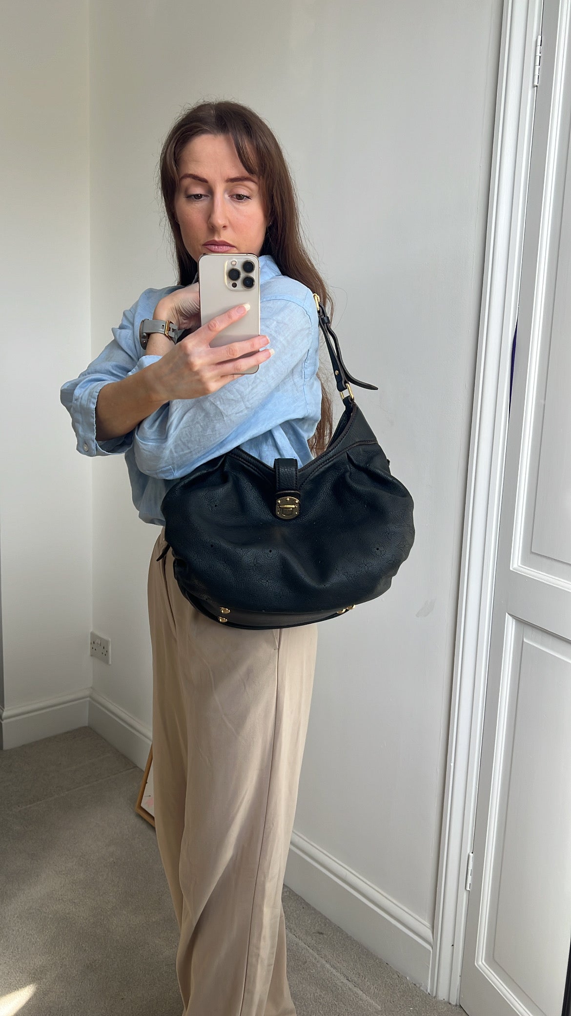Louis Vuitton Black Monogram Mahina Leather Shoulder Bag