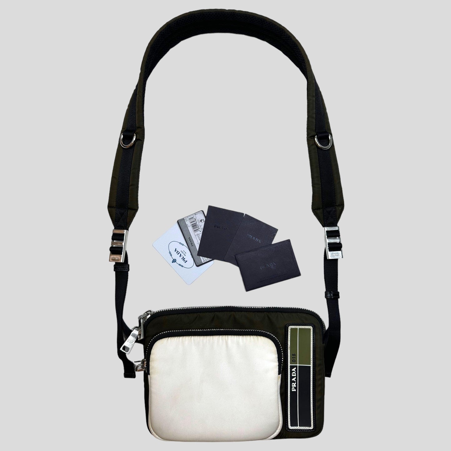 Prada 2018 Rubber Race Logo Bandoliera Crossbody Pocket Bag + Cards