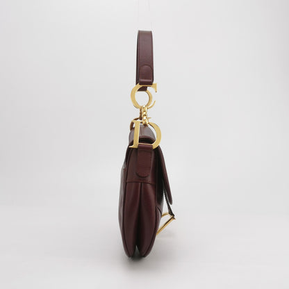 Dior Saddle Burgundy Purple Wine Calfskin Leather Gold Hardware Shoulder Bag