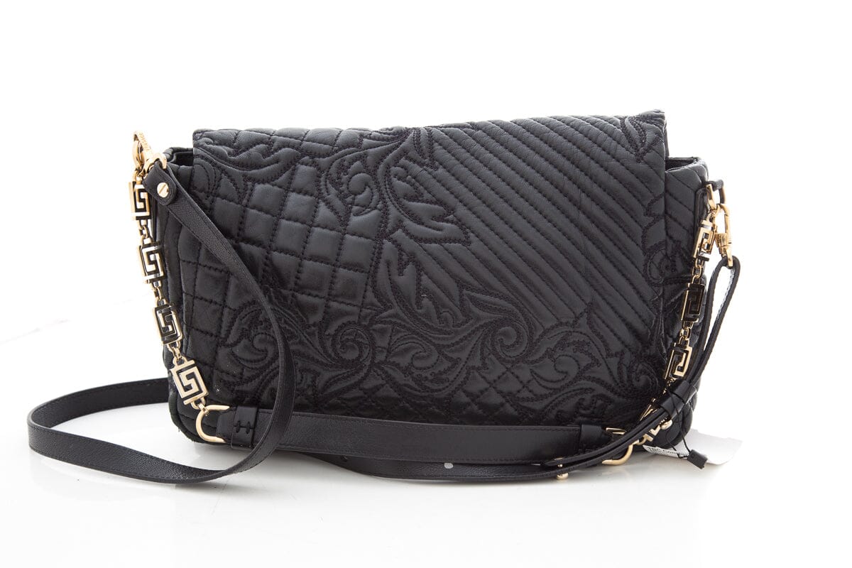 Versace Black Quilted Paisley Crossbody Handbag