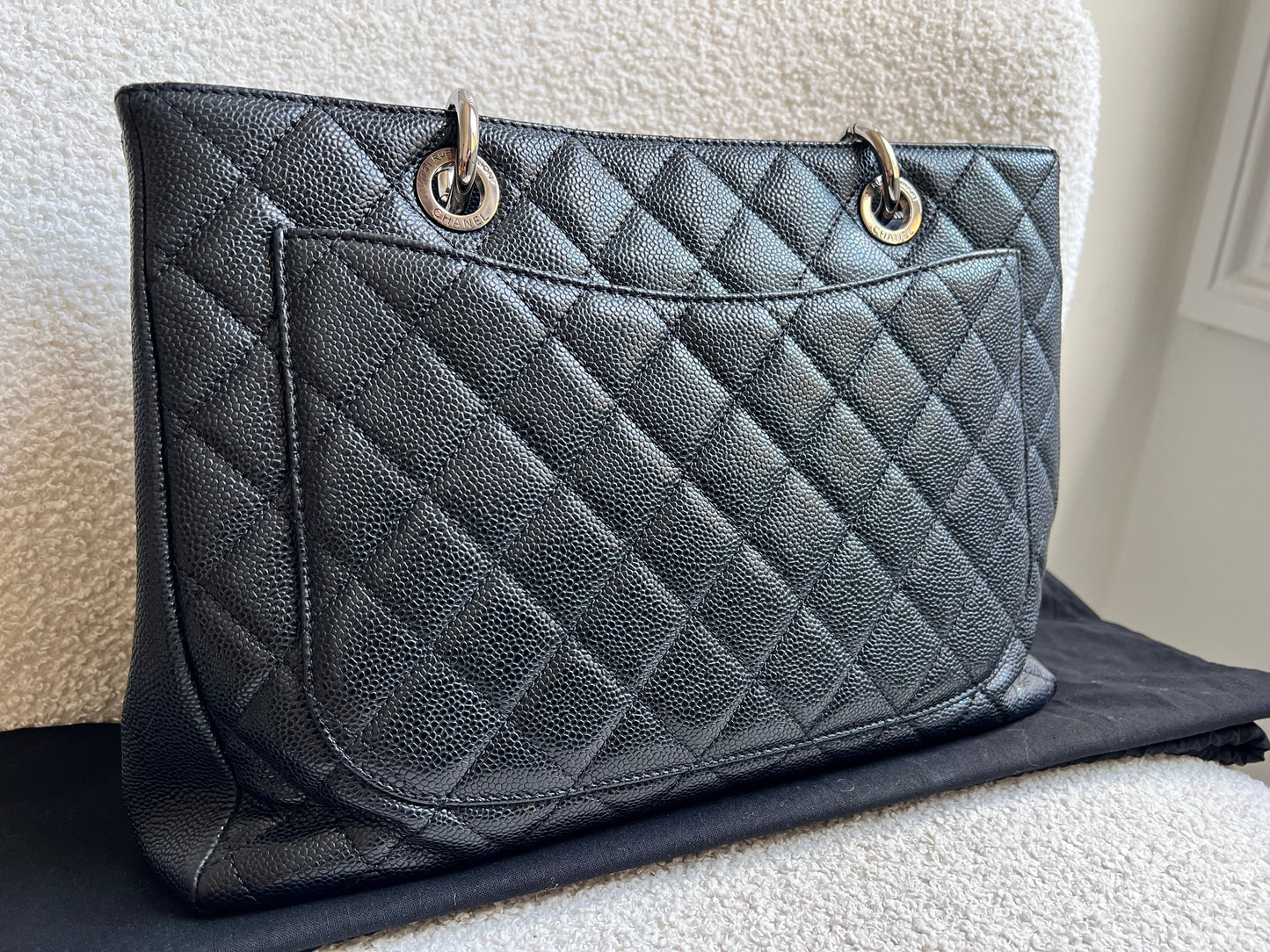 Chanel Black Caviar Grand Shopper Tote (GST) Silver Hardware