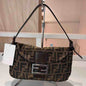 Fendi Zucchino Double Flap Baguette Shoulder Bag, Brown Canvas & Leather