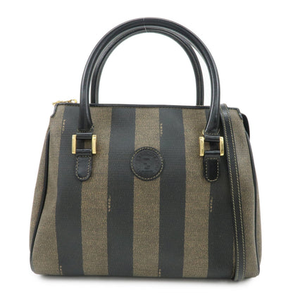 FENDI Pequin PVC Leather 2Way Bag Hand Bag Brown Black
