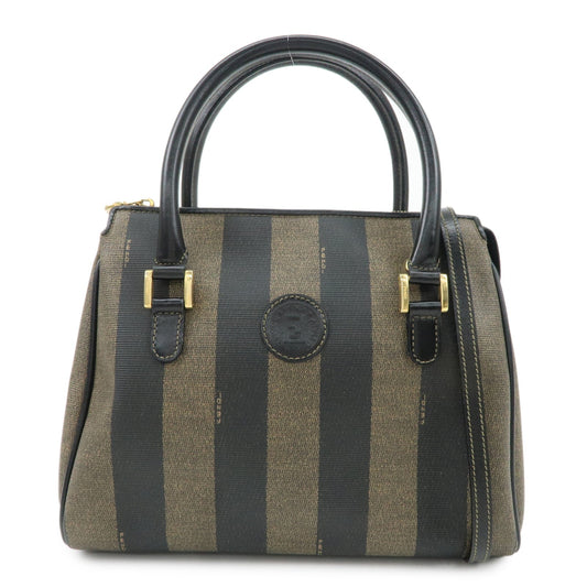 FENDI Pequin PVC Leather 2Way Bag Hand Bag Brown Black