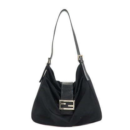 FENDI Polyester Leather Shoulder Bag Black 26727