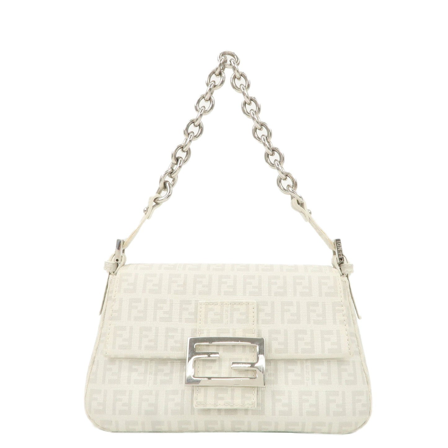FENDI Mini Mamma Baguette Zucchino Canvas Leather Shoulder Bag