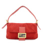 FENDI Mamma Baguette Suede Leather Shoulder Bag Red 26424