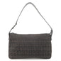 FENDI Zucchino Canvas Leather Shoulder Bag Dark Brown 8BR444