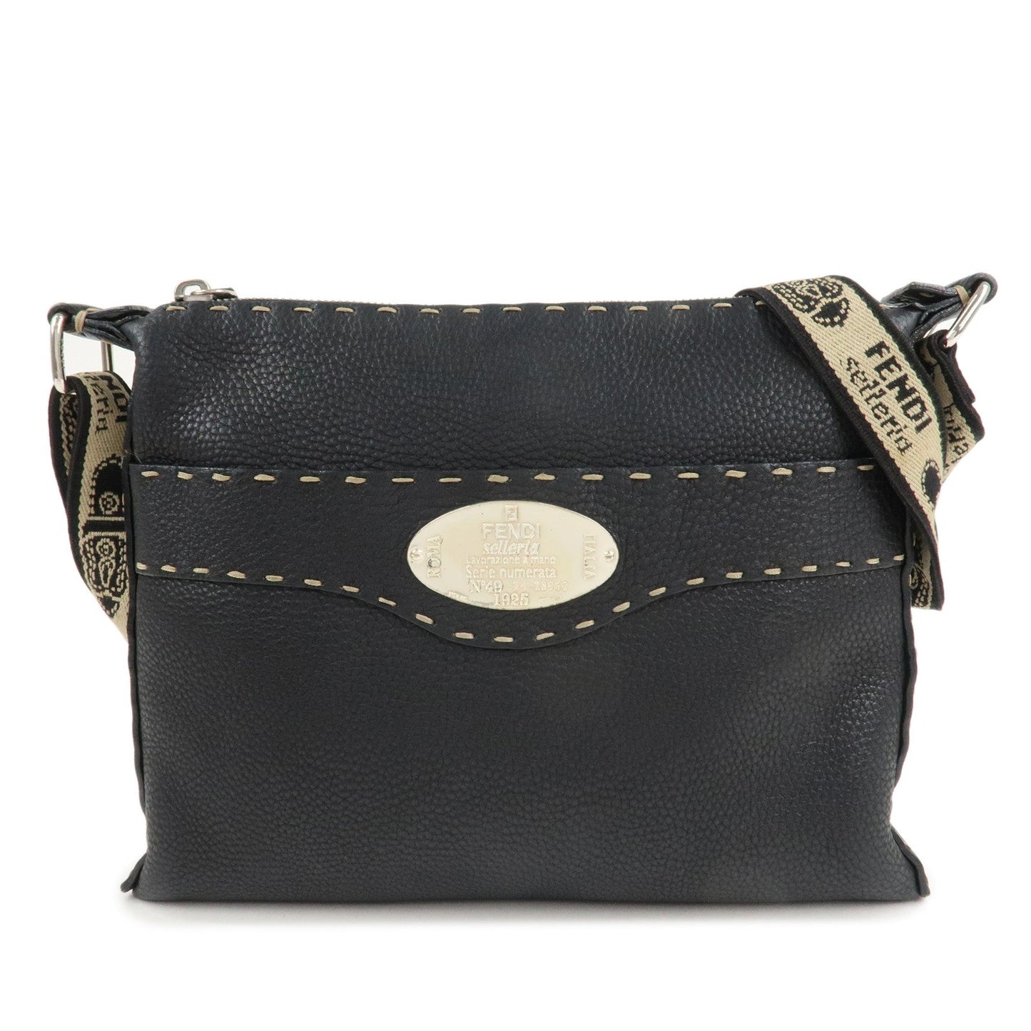 FENDI Selleria Leather Shoulder Bag Crossbody Bag Black 8BT092