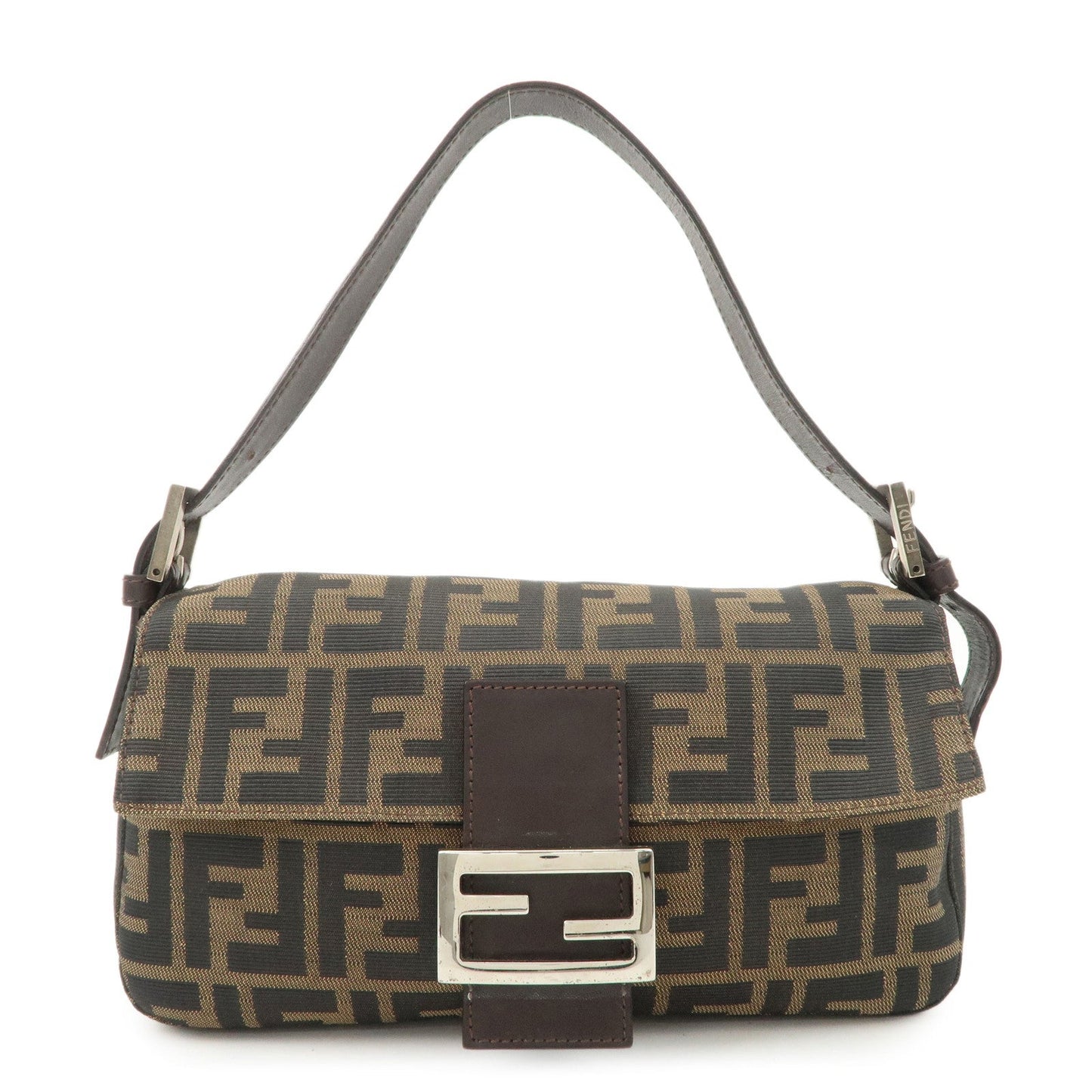 FENDI Zucca Mamma Baguette Canvas Shoulder Bag Brown Black 26424