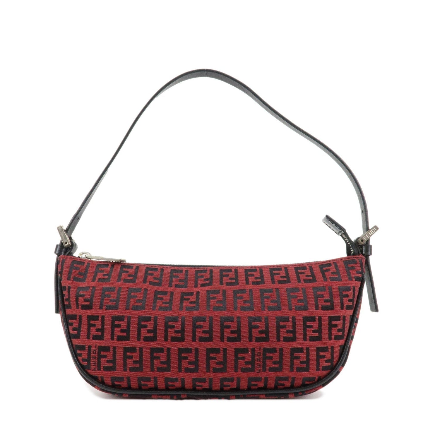 FENDI Zucchino Canvas Leather Accessory Pouch Hand Bag Black Red