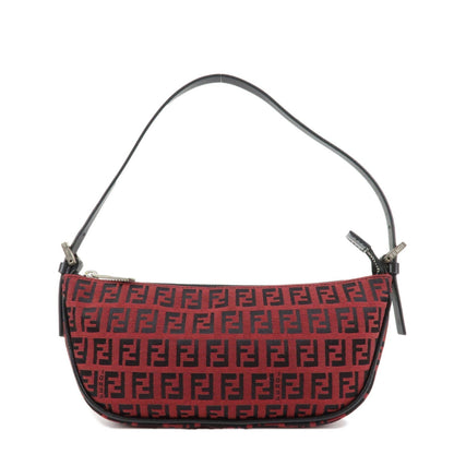 FENDI Zucchino Canvas Leather Accessory Pouch Hand Bag Black Red