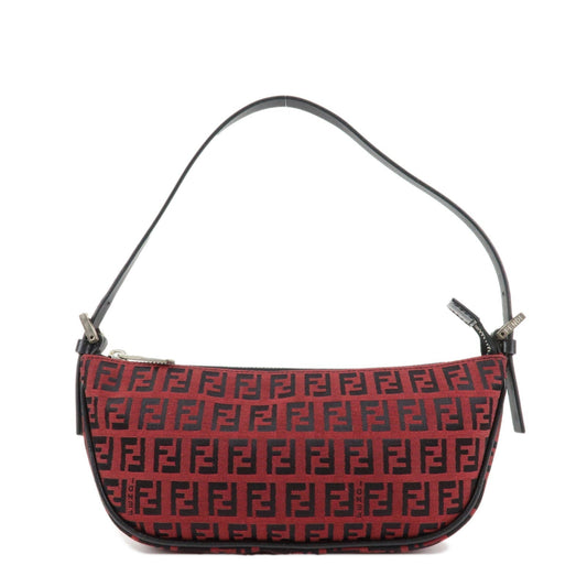 FENDI Zucchino Canvas Leather Accessory Pouch Hand Bag Black Red