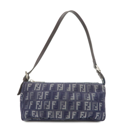 FENDI Zucchino Canvas Leather Shoulder Bag Pouch Navy 8BR249