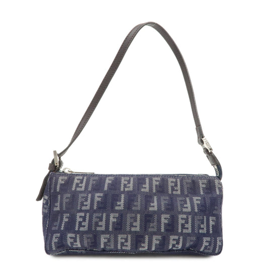 FENDI Zucchino Canvas Leather Shoulder Bag Pouch Navy 8BR249