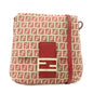 FENDI Zucchino Canvas Leather Shoulder Bag Beige Red 8BT075